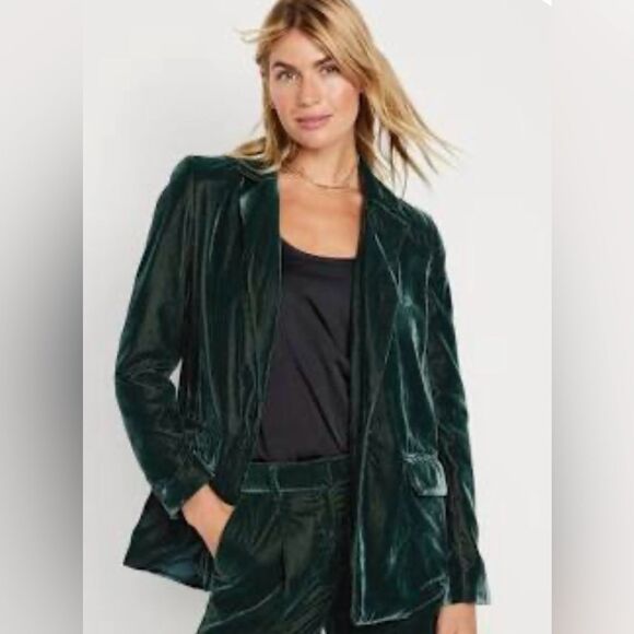NWT Old Navy Emerald Green Velvet Party Blazer Small - Picture 1 of 12